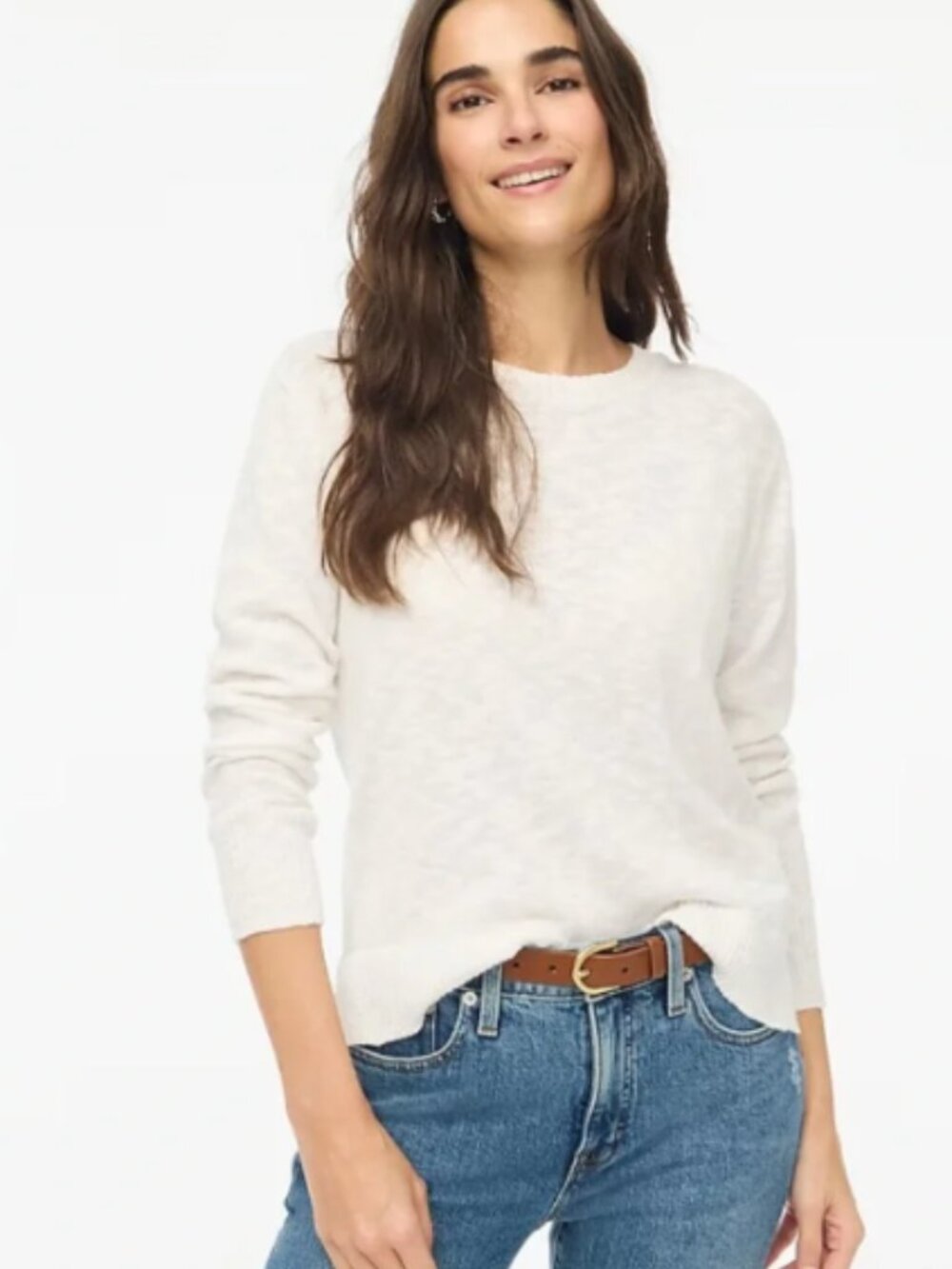 J Crew Relaxed Cotton Linen Blend Beach Crewneck Sweater White Sz Small